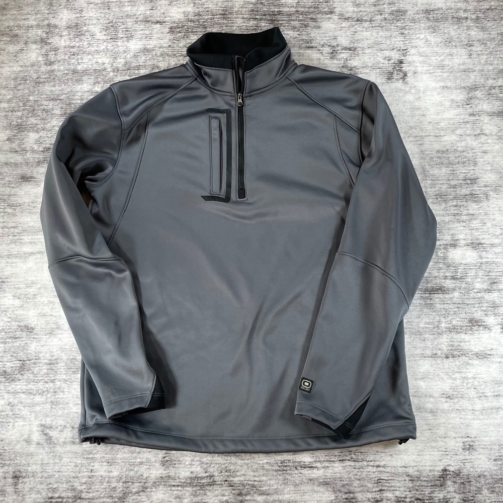 OGIO Mens Gray Quarter Zip Pullover Neon Fleece Lined UOP Honeywell Logo Medium